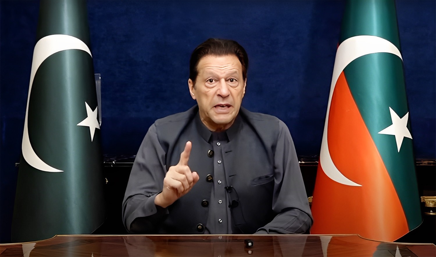 Pakistan's former prime minister Imran Khan speaking to his supporters via video link on March 20, 2023. (Photo courtesy: Pakistan Tehreek-e-Insaf)