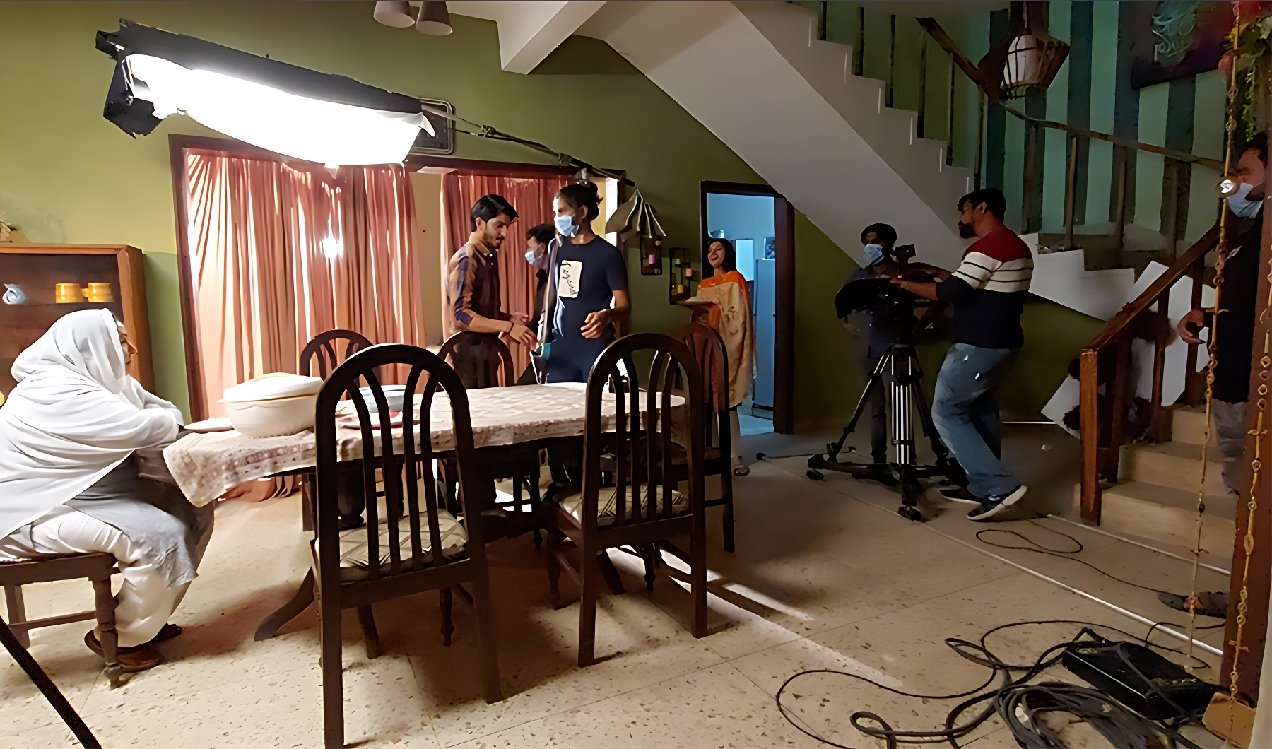 The picture taken on November 18, 2020, shows crew members prepare for shooting on set in Karachi, Pakistan. (AN photo/File)