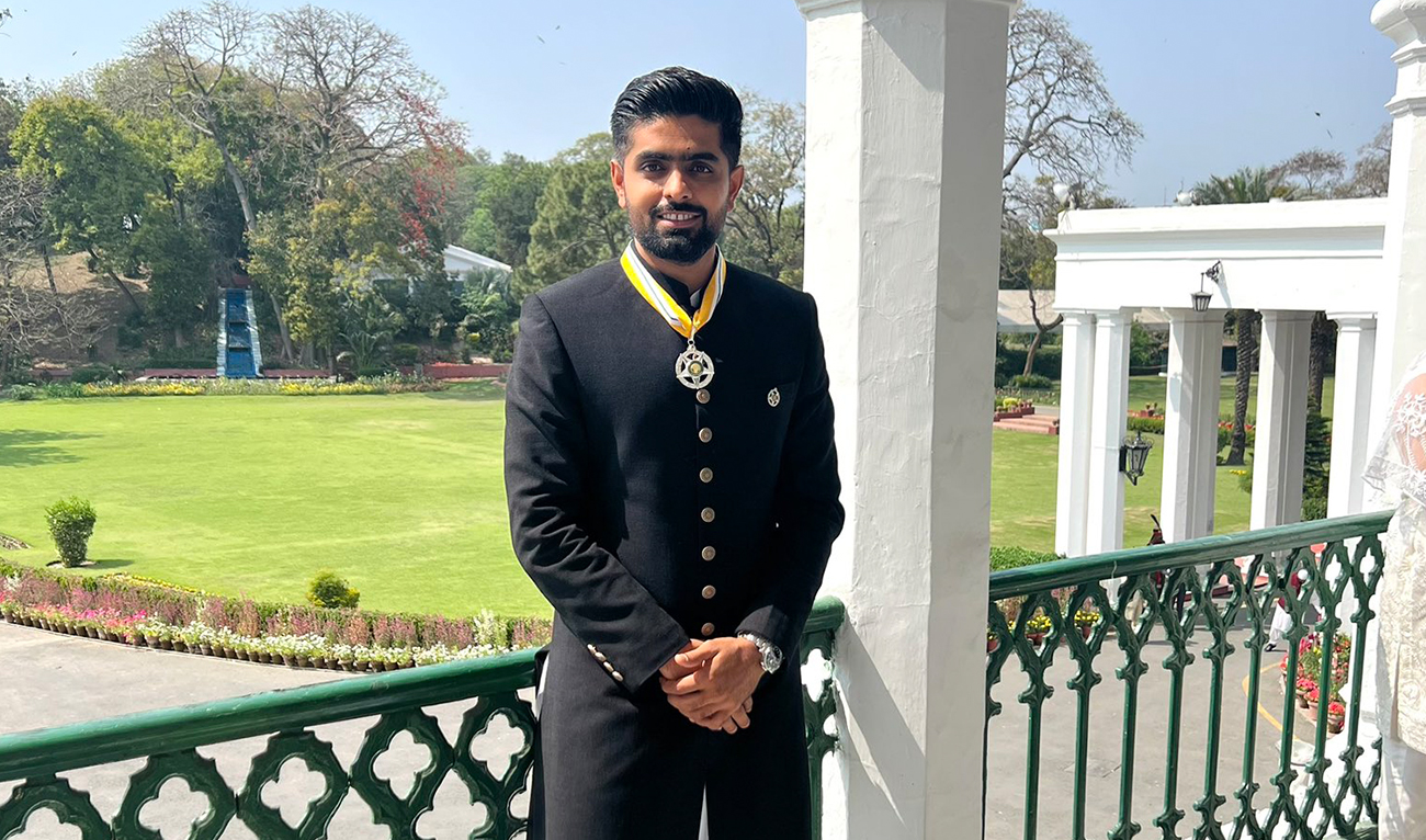 Babar Azam, poses for a picture after receiveing a Sitara-e-Imtiaz (the third highest honour and civilian award) on March 23, 2023. (Photo courtesy: Babar Azam/Twitter)