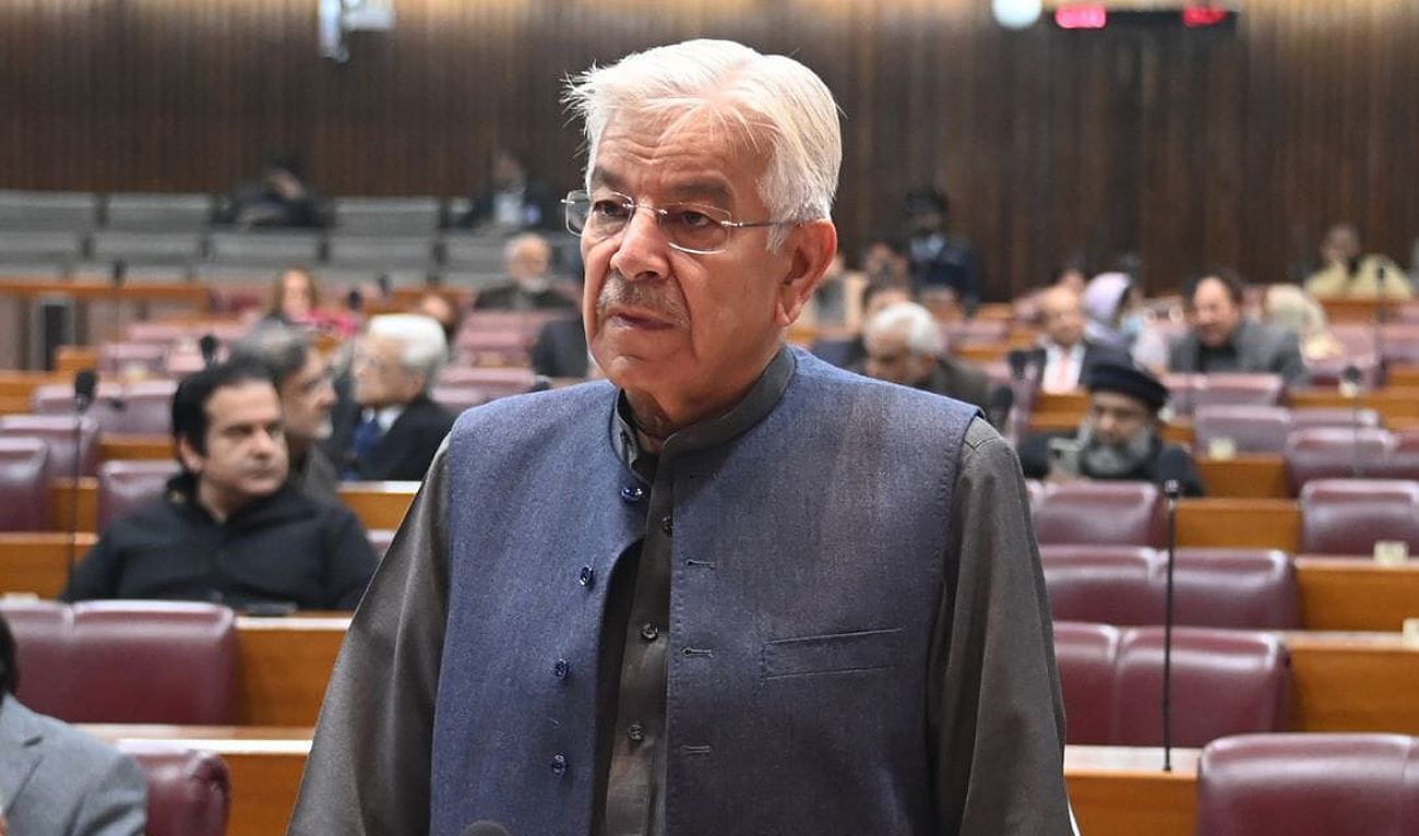 This photo, taken on January 31, 2023, shows Pakistani Defense Minister Khawaja Asif addressing the National Assembly of Pakistan in Islamabad. (Photo courtesy: Twitter/NAofPakistan)