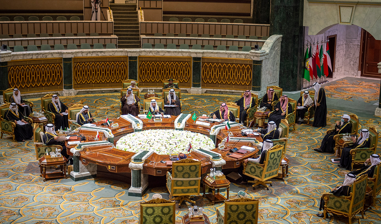 A handout picture provided by the Saudi Royal Palace shows Saudi Crown Prince Mohammed bin Salman chairing the Gulf Cooperation Council (GCC) summit with other gulf leaders in Saudi Arabia's capital Riyadh on December 14, 2021. (AFP/FILE)