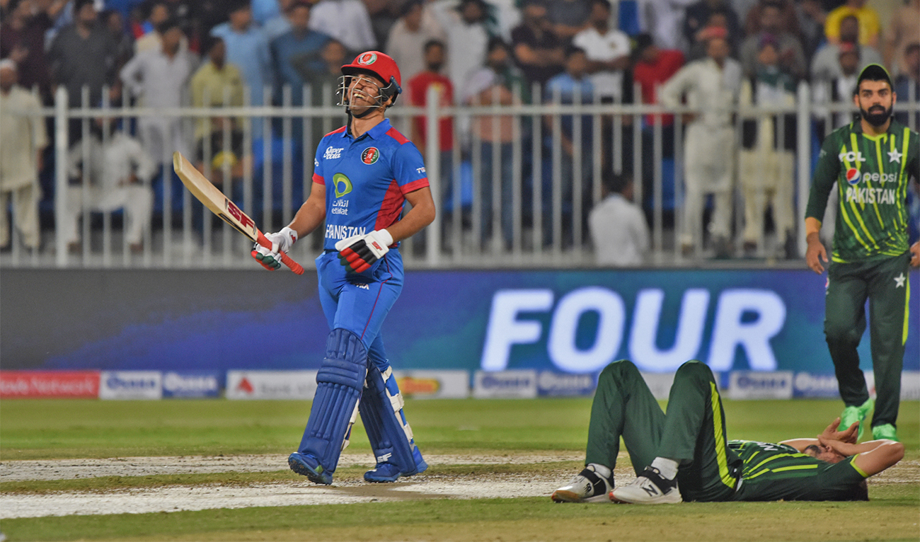 Batter of Afghanistan celebrates after thumping Pakistan to claim T20I series in Sharjah, UAE, on March 27, 2023. (@ACBofficials/Twitter)