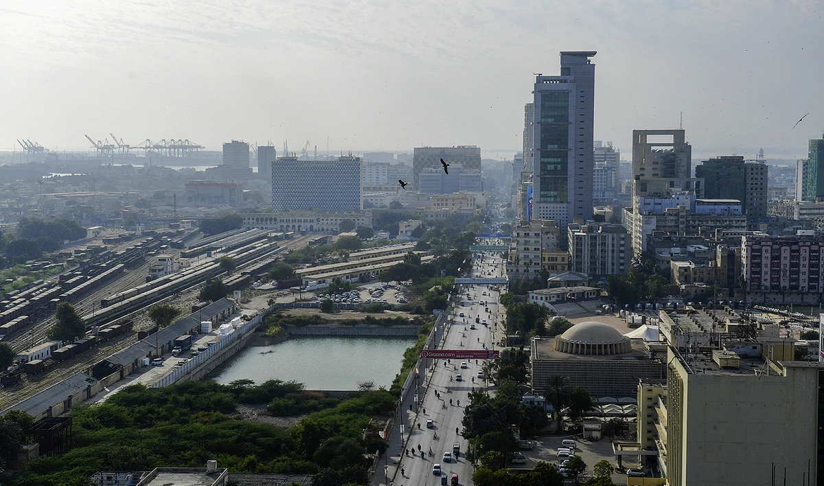This file photo, taken on January 27, 2023, shows an aerial view of the commercial district of Pakistan's port city of Karachi. (Photo courtesy: AFP/File)