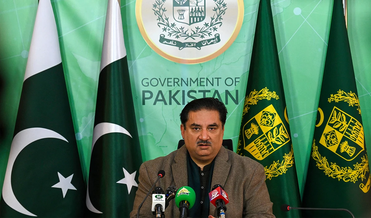 Pakistan's Federal Minister for Energy, Khurram Dastgir Khan gives a press briefing following the nationwide power outage, in Islamabad on January 24, 2023. (AFP/FILE)