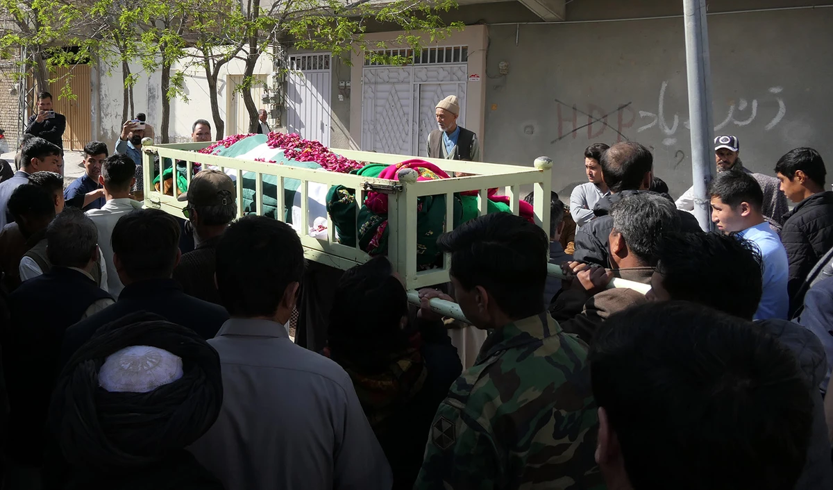 People carrying mortal remains of Pakistani athlete Shahida Raza at her funeral prayer in Quetta, Pakistan on March 17, 2023. (AN Photo)