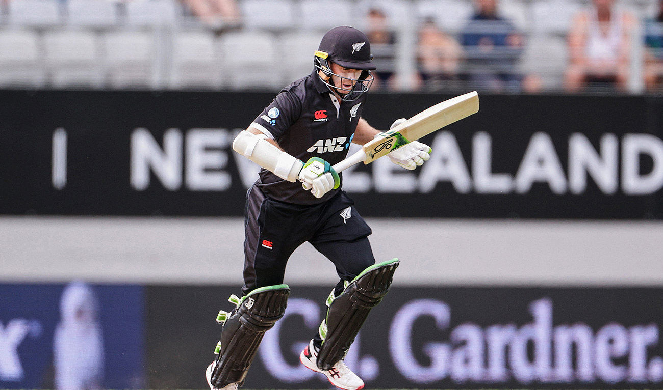 New Zealand's Tom Latham runs between wickets during the first one-day international cricket match between New Zealand and Sri Lanka at Eden Park in Auckland on March 25, 2023. (Photo courtesy: AFP)