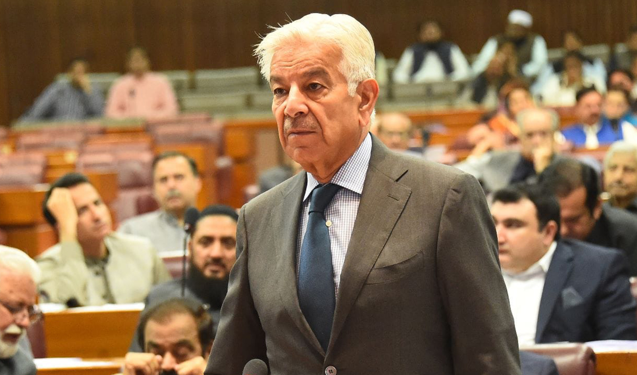 Pakistan’s Defense Minister, Khawaja Asif speaks during a session of the National Assembly on March 29, 2023, in Islamabad, Pakistan. (Photo courtesy: National Assembly of Pakistan/Facebook)