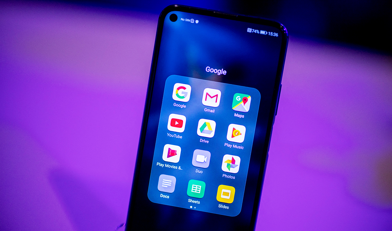 Google apps are seen on Honor 20 Pro smartphone at an event to launch the Honor 20 Series smartphones at Battersea Evolution in London on May 21, 2019. (AFP/FILE)