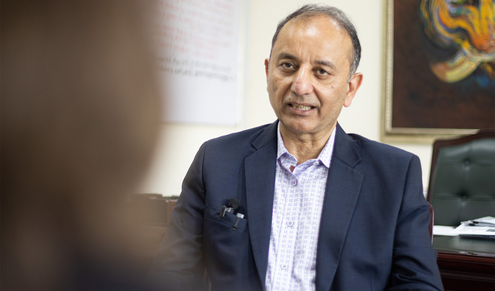 Pakistan's State Minister for Petroleum Dr. Musadik Malik speaks to Arab News in Islamabad, Pakistan, on April 12, 2023. (AN photo)