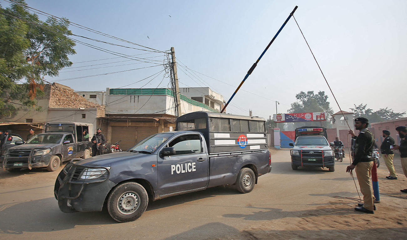 Police patrol outside the central jail in Multan, Pakistan, on December 21, 2019. (AFP/File)