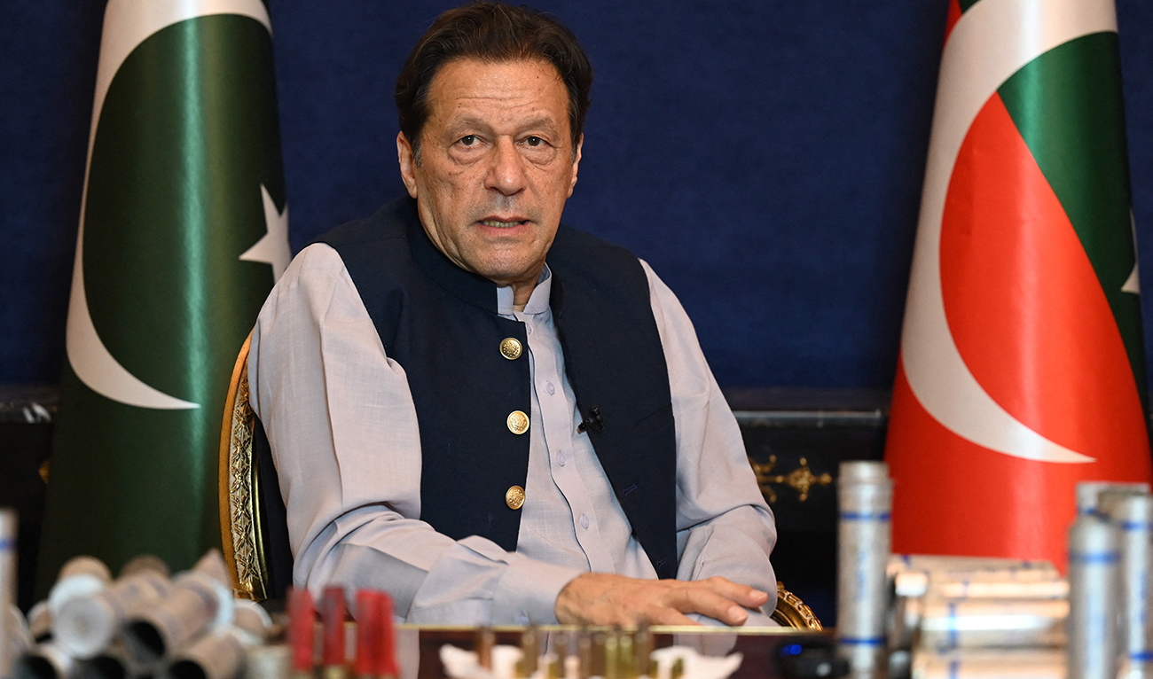 Former Pakistan's prime minister Imran Khan speaks during an interview with AFP at his residence in Lahore on March 15, 2023. (AFP/FILE)