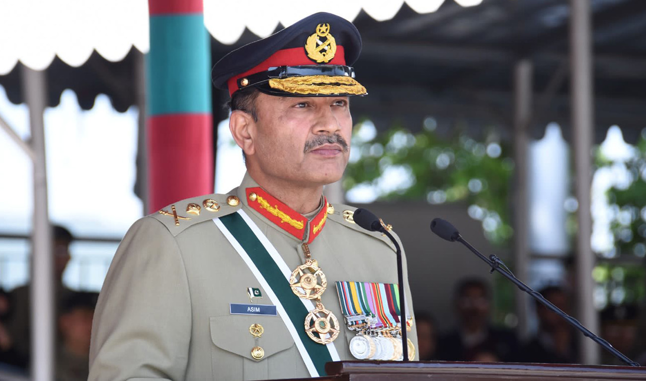 Pakistan Chief of Army Staff General Asim Munir delivers a speech at the passing out parade of the 147th long course of the Pakistan army at the military academy in Kakul, Pakistan on April 29, 2023. (Photo courtesy: ISPR)