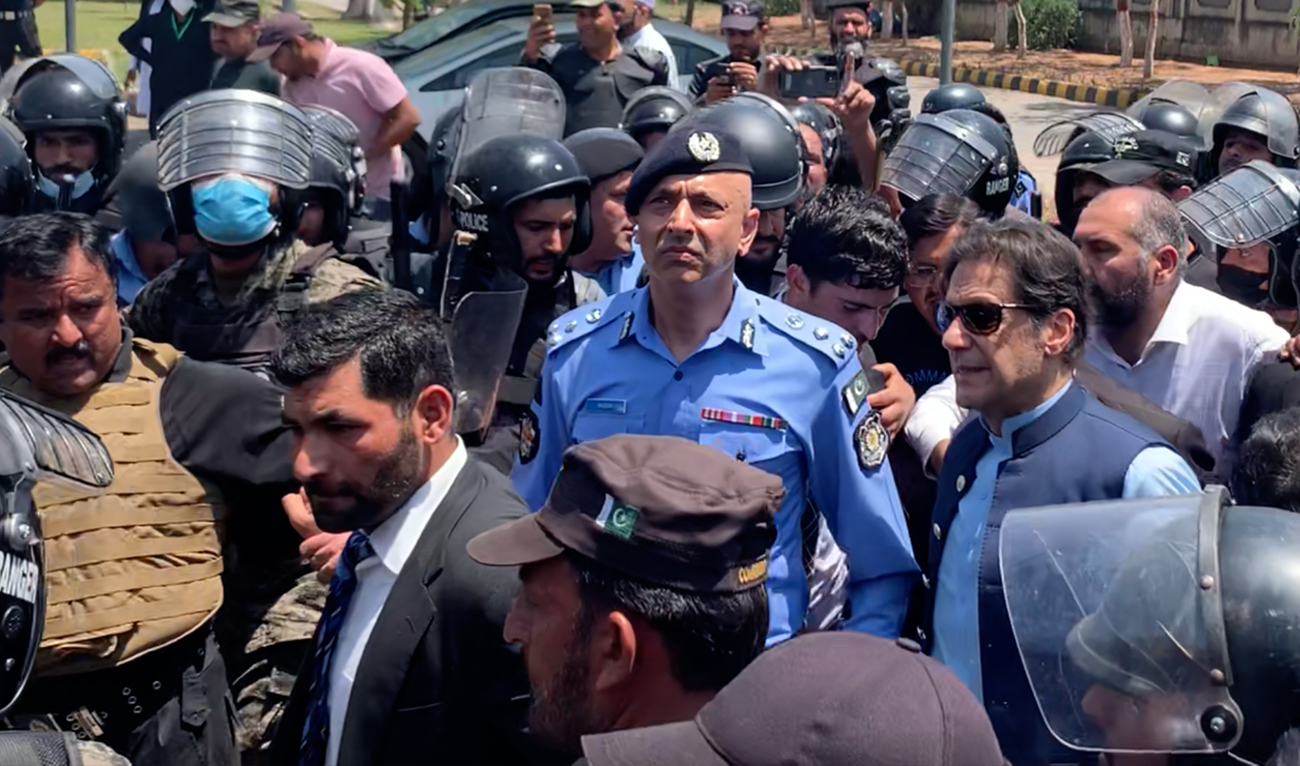 Pakistan's former Prime Minister Imran Khan arrives at the High Court in Islamabad on May 12, 2023. (AN Photo)