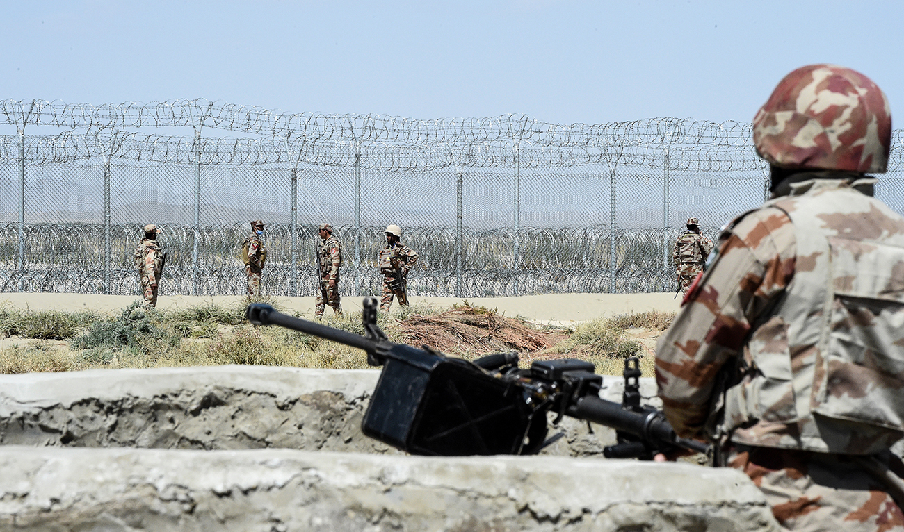 Security personnel of Pakistan's Frontier Corps patrol near the newly inaugurated Badini Trade Terminal Gateway, a border crossing point between Pakistan and Afghanistan at the Pakistan's border town of Qila Saifullah in the southwestern province of Balochistan on September 16, 2020. (AFP/File)