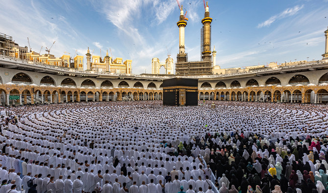 Muslim worshippers pray around Holy Kaaba at the Grand Mosque in the holy city of Makkah on the first day of Eid al-Fitr, which marks the end of the holy fasting month of Ramadan on April 21, 2023. (AFP/File)