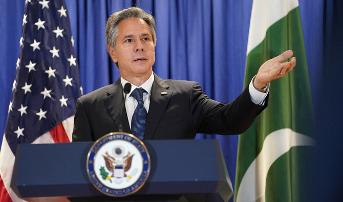 US Secretary of State Antony Blinken speaks after his meeting with Pakistan's Foreign Minister Bilawal Bhutto-Zardari at the State Department in Washington, DC, September 26, 2022. (AFP/File)