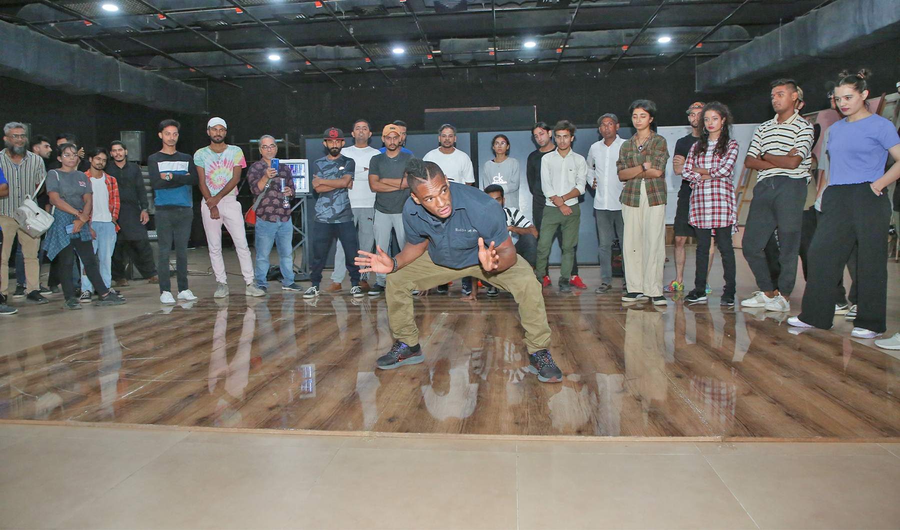 Fabiano Carvalho Lopes, better known by his stage name Neguin, teaches breakdance to Karachi-based dancers during a workshop at Arts Council of Pakistan in Karachi, Pakistan, on May 19, 2023. (Photo courtesy: ACP)