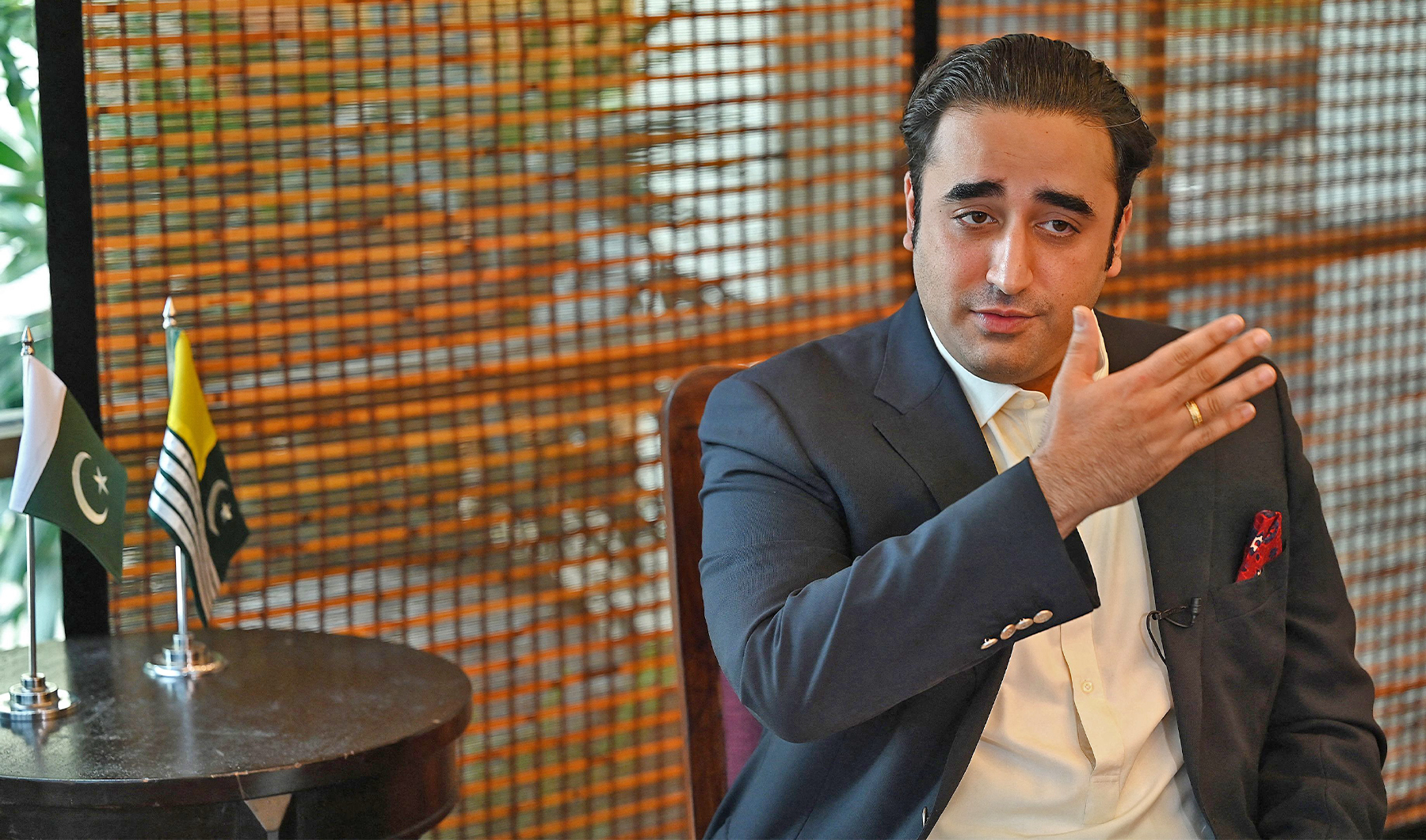 Pakistan's Foreign Minister Bilawal Bhutto Zardari speaks during an interview with AFP in Muzaffarabad, the capital of Pakistan-administered Kashmir on May 22, 2023. (AFP)