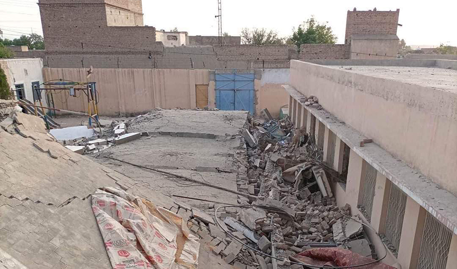 A general view of the aftermath of an explosion at a girls' school in Pakistan's North Waziristan district on May 22, 2023. (Photo courtesy: @taahir_khan/Twitter)