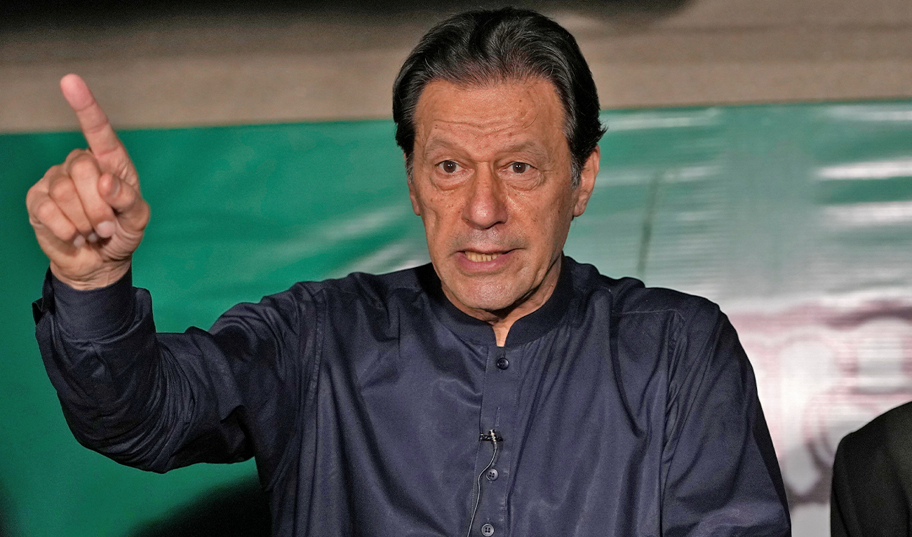 Pakistan's former Prime Minister Imran Khan, gestures as he speaks to the members of the media at his residence in Lahore, Pakistan, on May 18, 2023. (REUTERS/File)