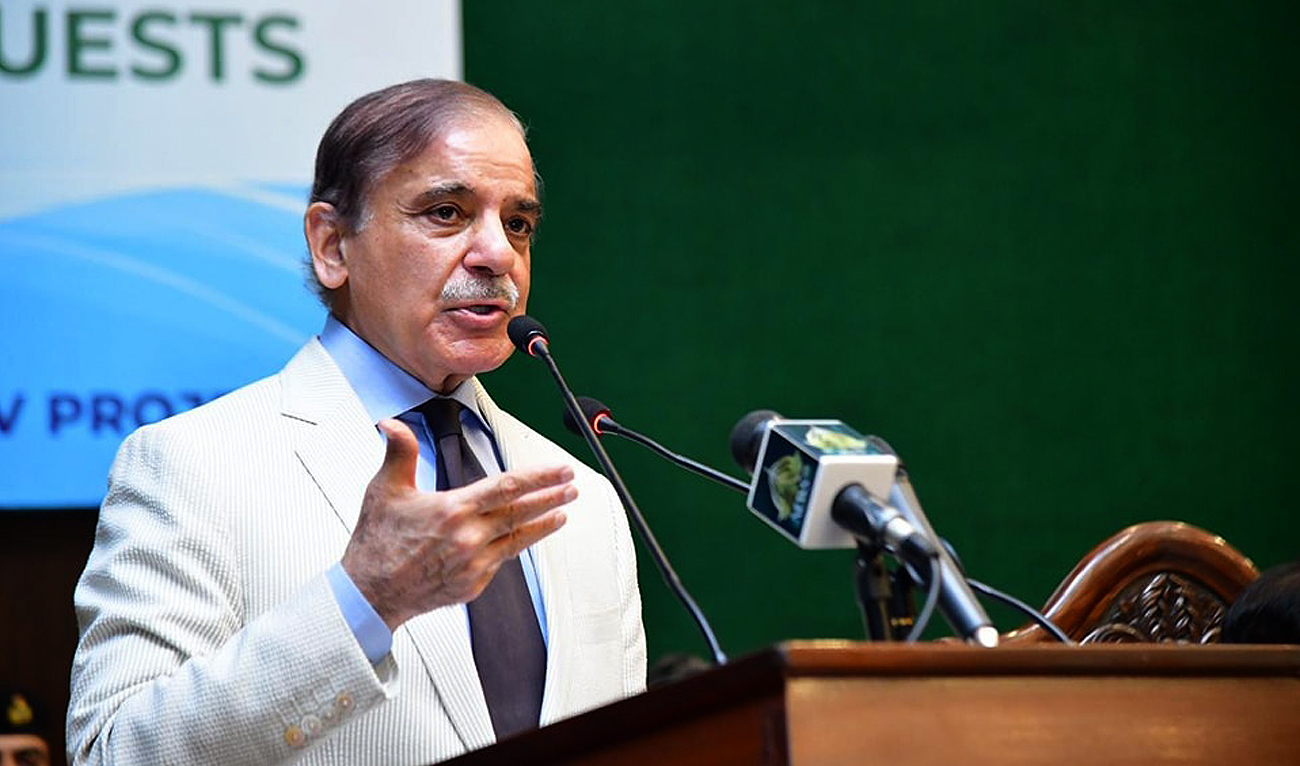 Pakistan Prime Minister Shehbaz Sharif speaks during a ceremony in Karachi on May 26, 2023. (Photo courtesy: Prime Minister's Office)
