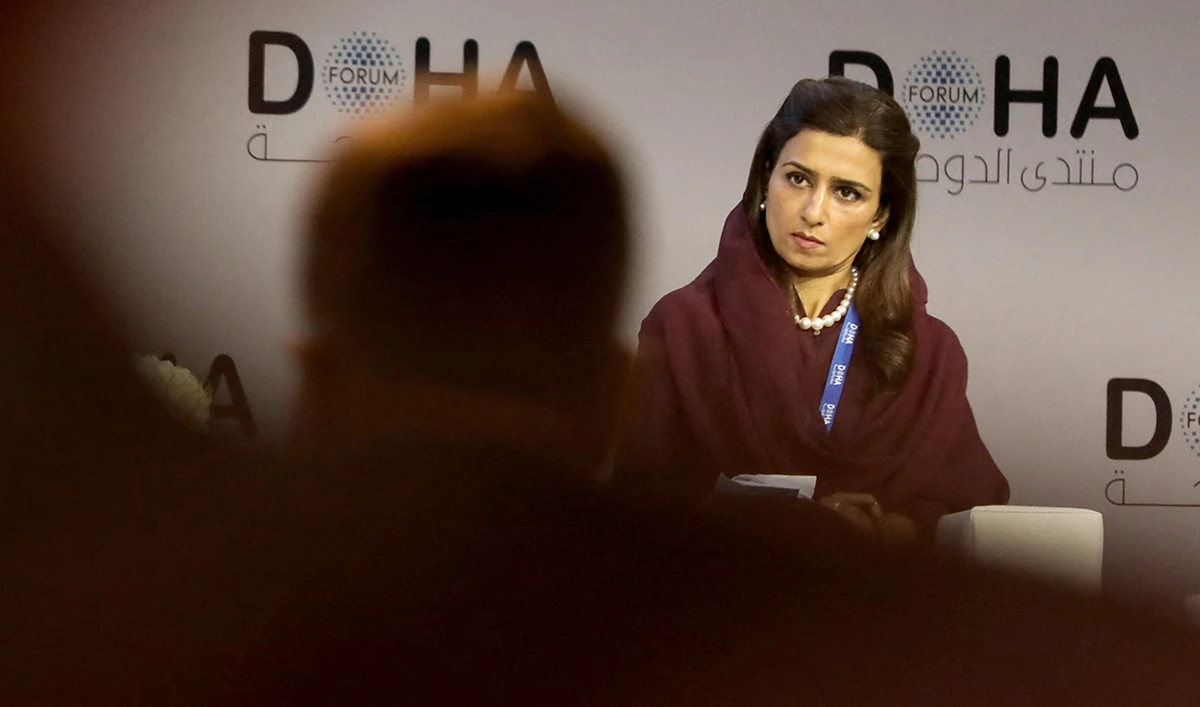 Pakistan’s former Foreign Affairs Minister and member of the National Assembly, Hina Rabbani Khar, during the Doha Forum in Qatar's capital, on March 27, 2022. (Doha Forum via AFP/File)