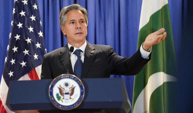 US Secretary of State Antony Blinken speaks after his meeting with Pakistan's Foreign Minister Bilawal Bhutto-Zardari at the State Department in Washington, DC, September 26, 2022. (AFP/File)