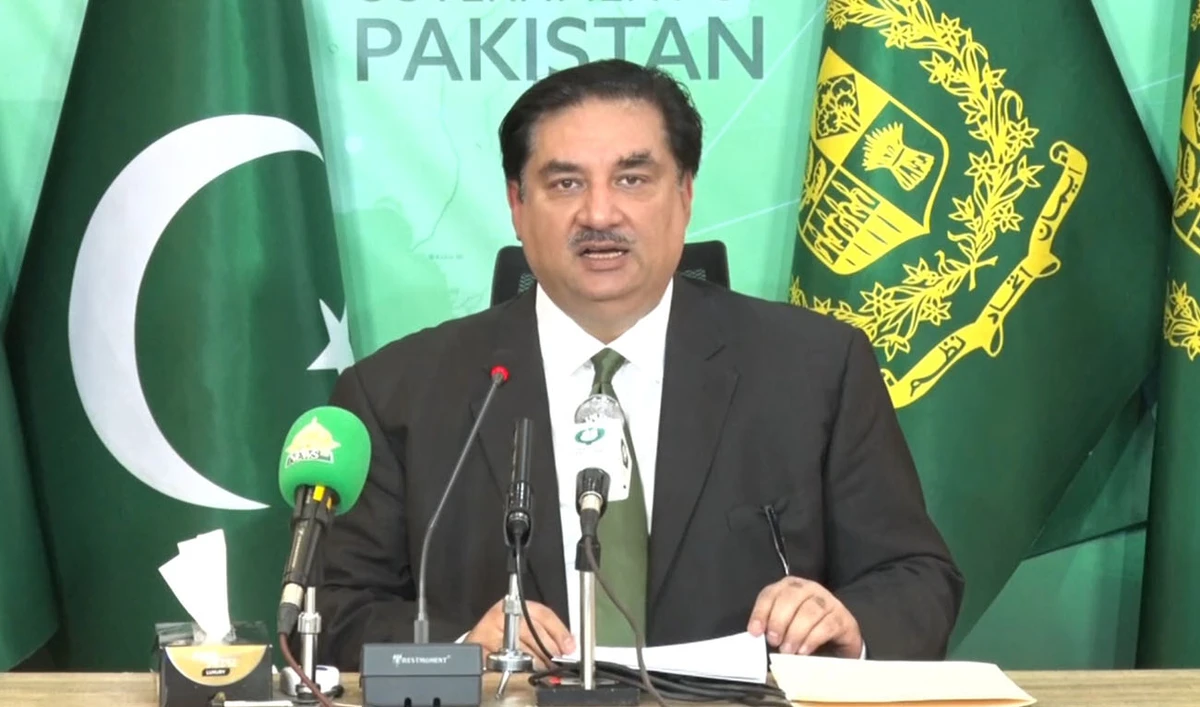 The still image taken from a video of Pakistan's energy minister Khurram Dastgir's press conference on May 23, 2023. (Photo courtesy: local media)