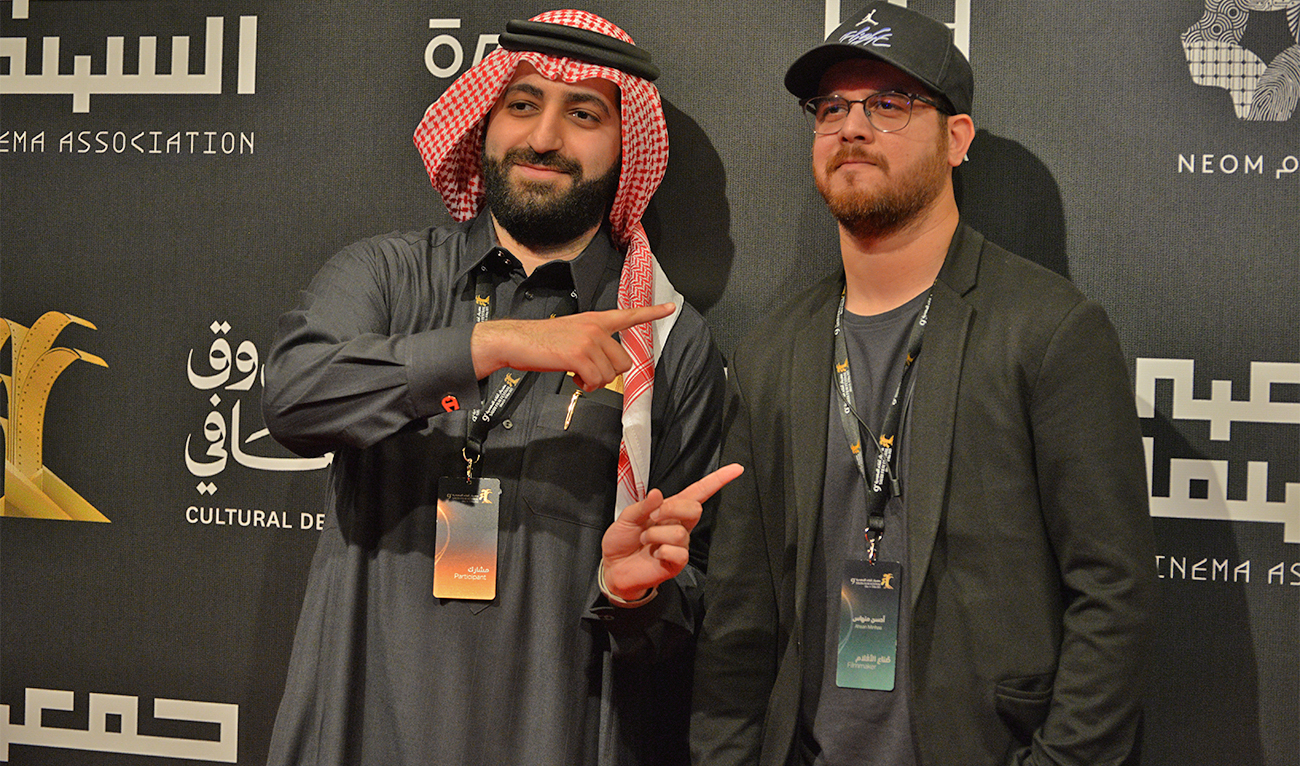 The picture taken on May 9, 2023, shows Pakistani filmmaker Ahsan Minhas (right) at the 9th Saudi Film Festival in Riyadh, Saudi Arabia. (Photo courtesy: Ahsan Minhas)