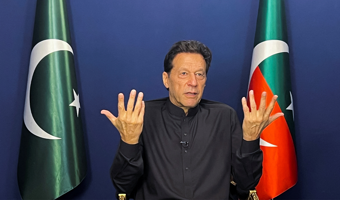 Pakistan's former Prime Minister Imran Khan gestures as he speaks during an interview with Reuters in Lahore, Pakistan, on June 3, 2023. (REUTERS)