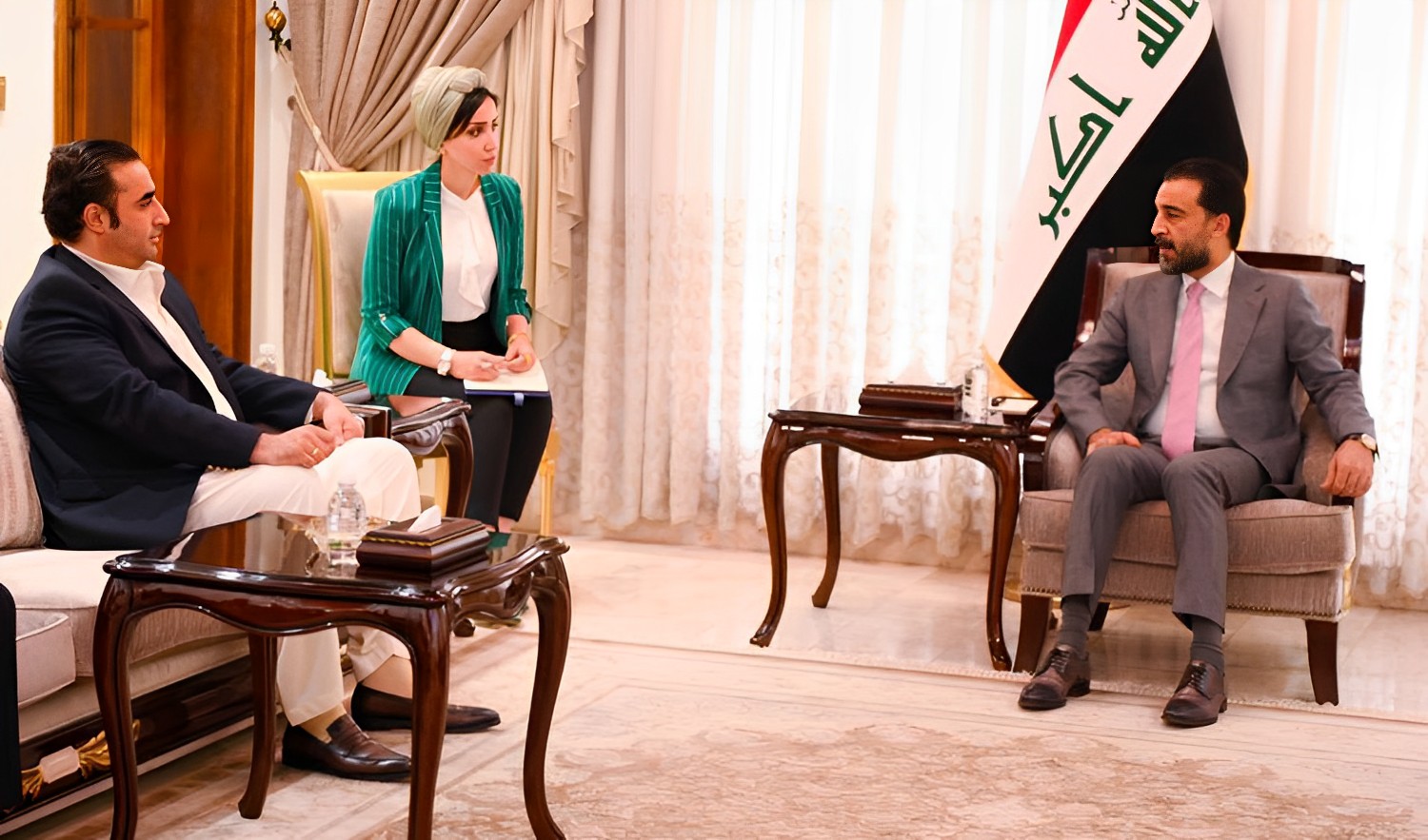 Pakistan Foreign Minister Bilawal Bhutto-Zardari, left, meets Iraq's speaker of parliament Mohammed Al-Halbousi, right, in Baghdad, Iraq, on June 6, 2023. (Photo courtesy: @ForeignOfficePk/Twitter)