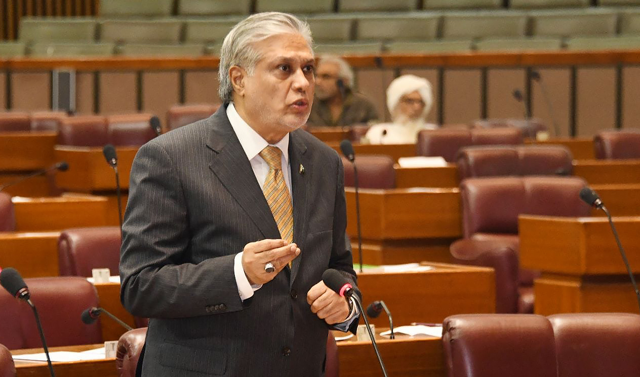 Pakistan’s Finance Minister Ishaq Dar speaks during a session of the National Assembly of Pakistan in Islamabad on May 16, 2023. (Photo courtesy: National Assembly of Pakistan/facebook)