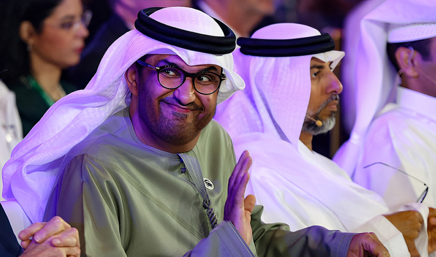 UAE’s climate envoy and minister of industry and technology, Sultan Ahmed al-Jaber, at the opening session of the Atlantic Council Global Energy Forum in Abu Dhabi on January 14, 2023. (AFP)