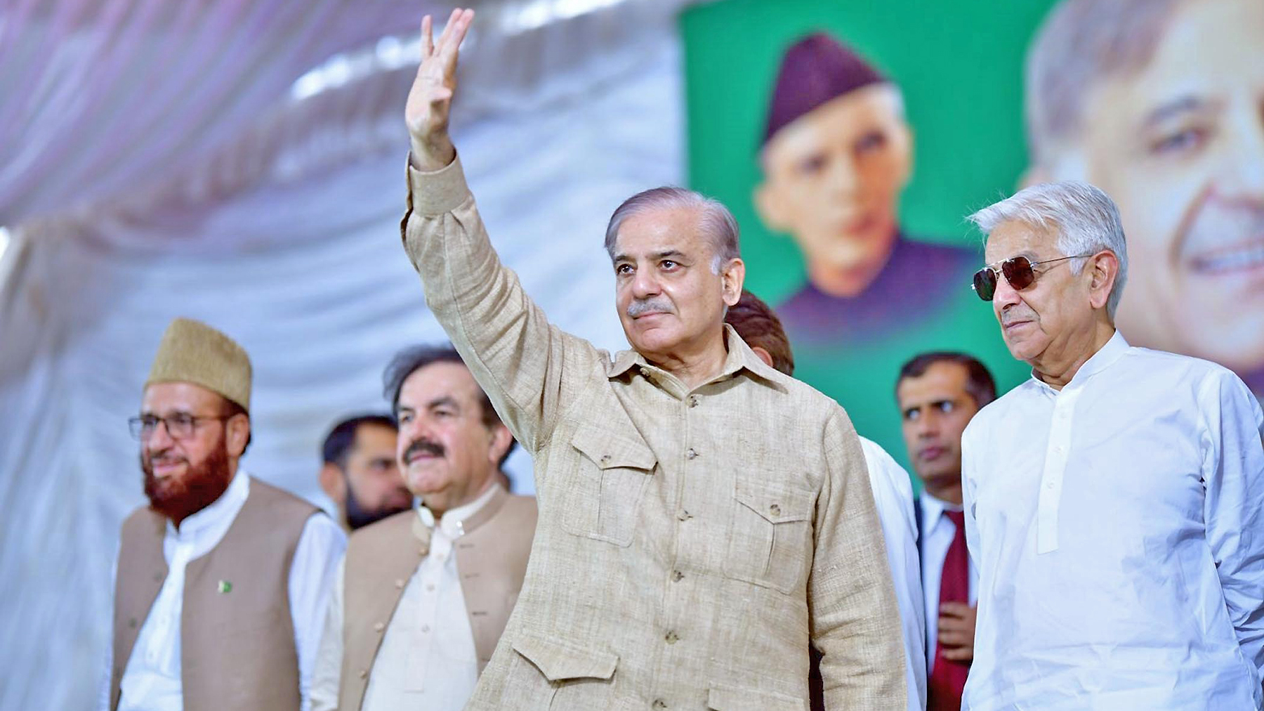 Prime Minister Shehbaz Sharif waves as he attends a general council meeting of his Pakistan Muslim League-Nawaz (PML-N) party in Islamabad, Pakistan, on June 16, 2023. (PID)