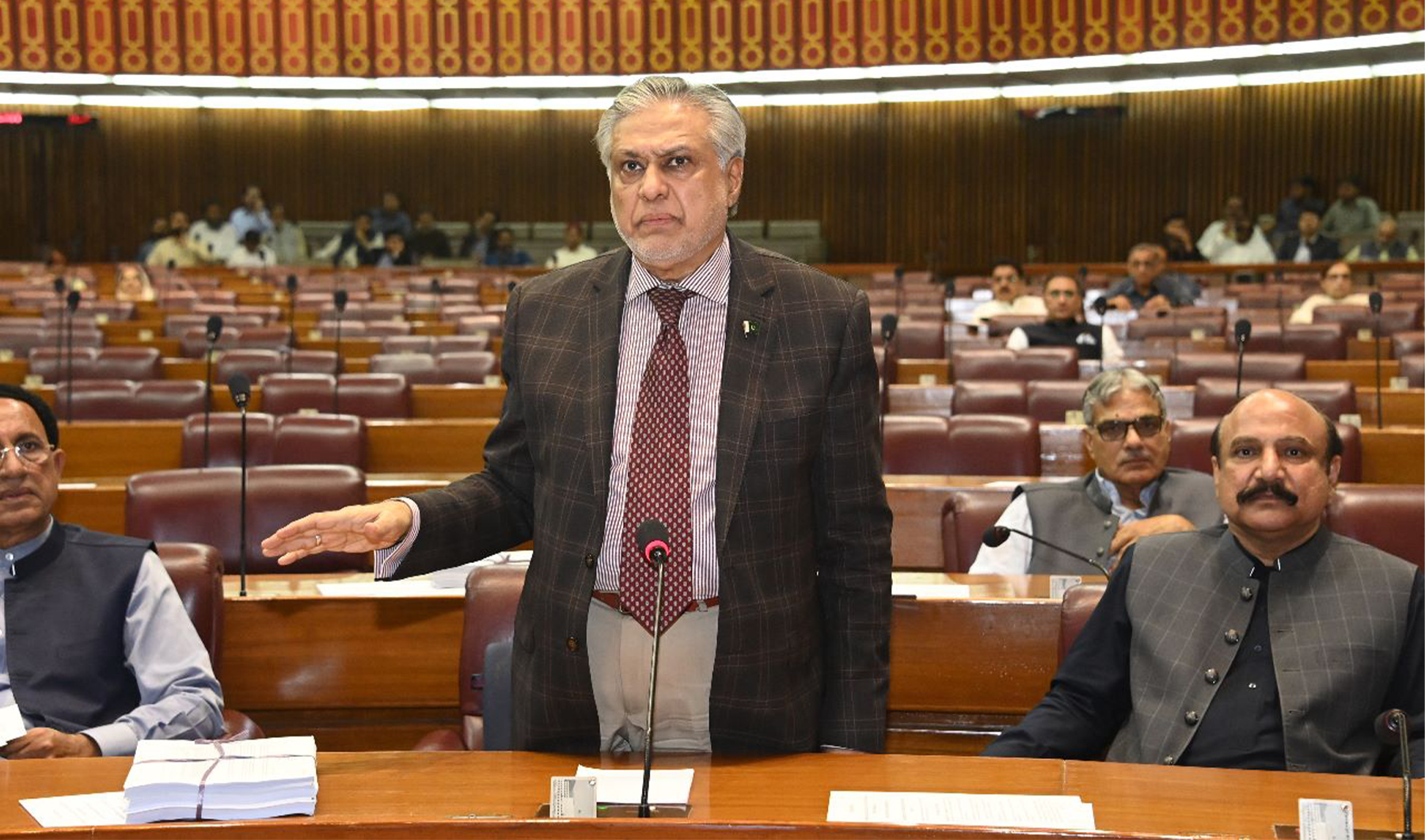 Pakistan's finance minister Ishaq Dar addresses a session of the National Assembly of Pakistan in Islamabad, Pakistan, on June 20, 2023. (@NAofPakistan/Twitter)
