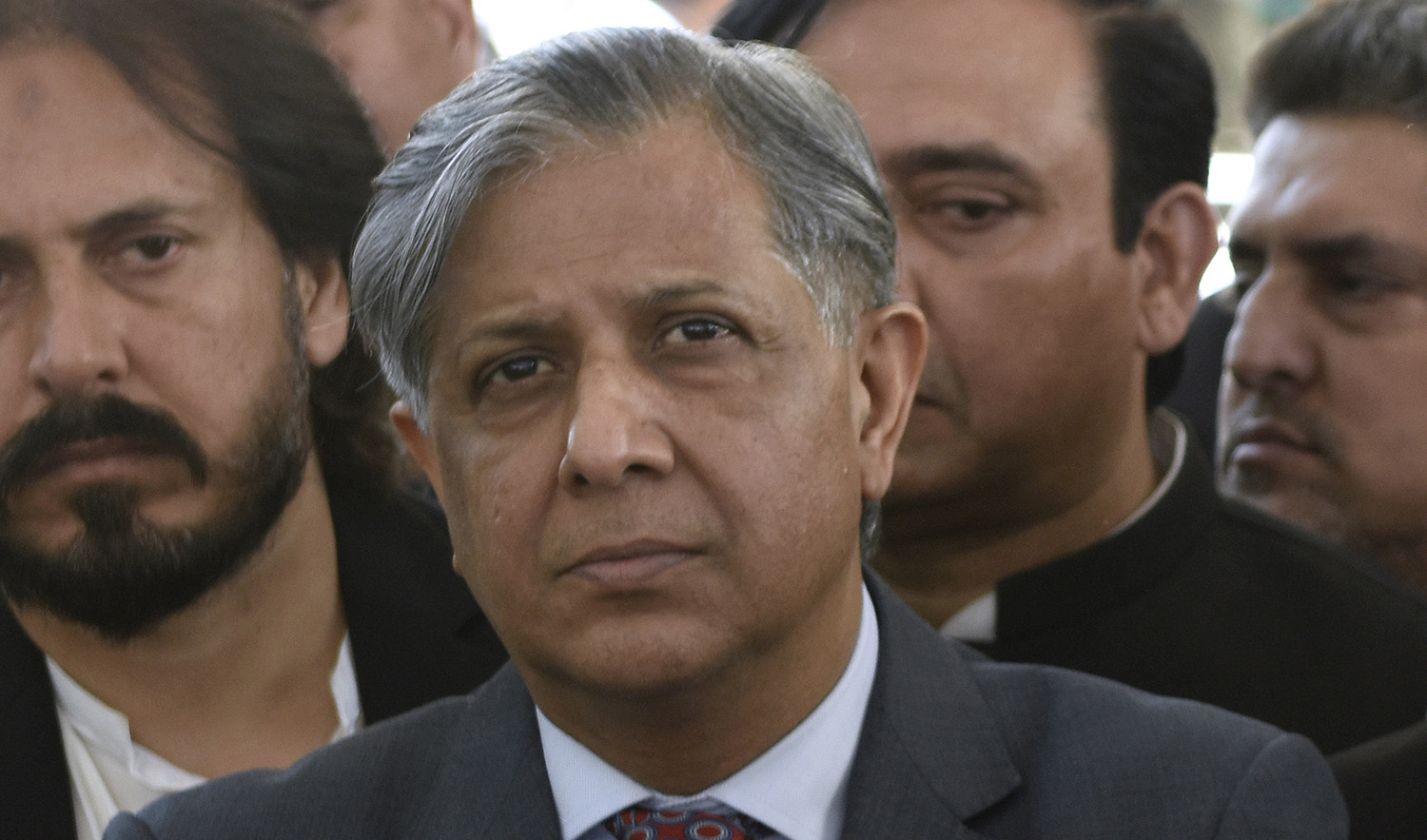Law Minister Azam Nazeer Tarar speaks to media outside the Supreme Court in Islamabad, Pakistan, on April 4, 2023. (AP/File)