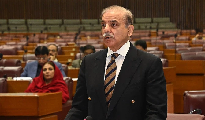 Pakistan Prime Minister Shehbaz Sharif speaks on the floor of the National Assembly in Islamabad on April 4, 2023. (Photo courtesy: Twitter/NAofPakistan)