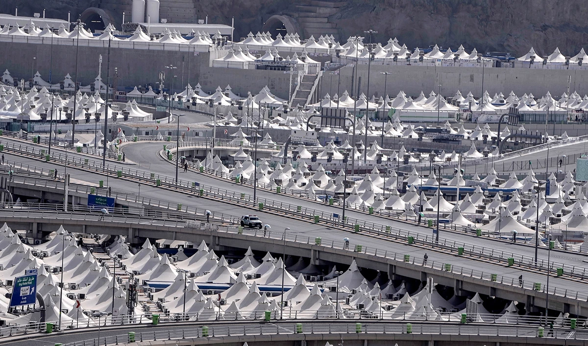 Tents for Muslim pilgrims fill the Mina tent camp a head of the Hajj, in Mecca, Saudi Arabia, Sunday, June 25, 2023. (AP)