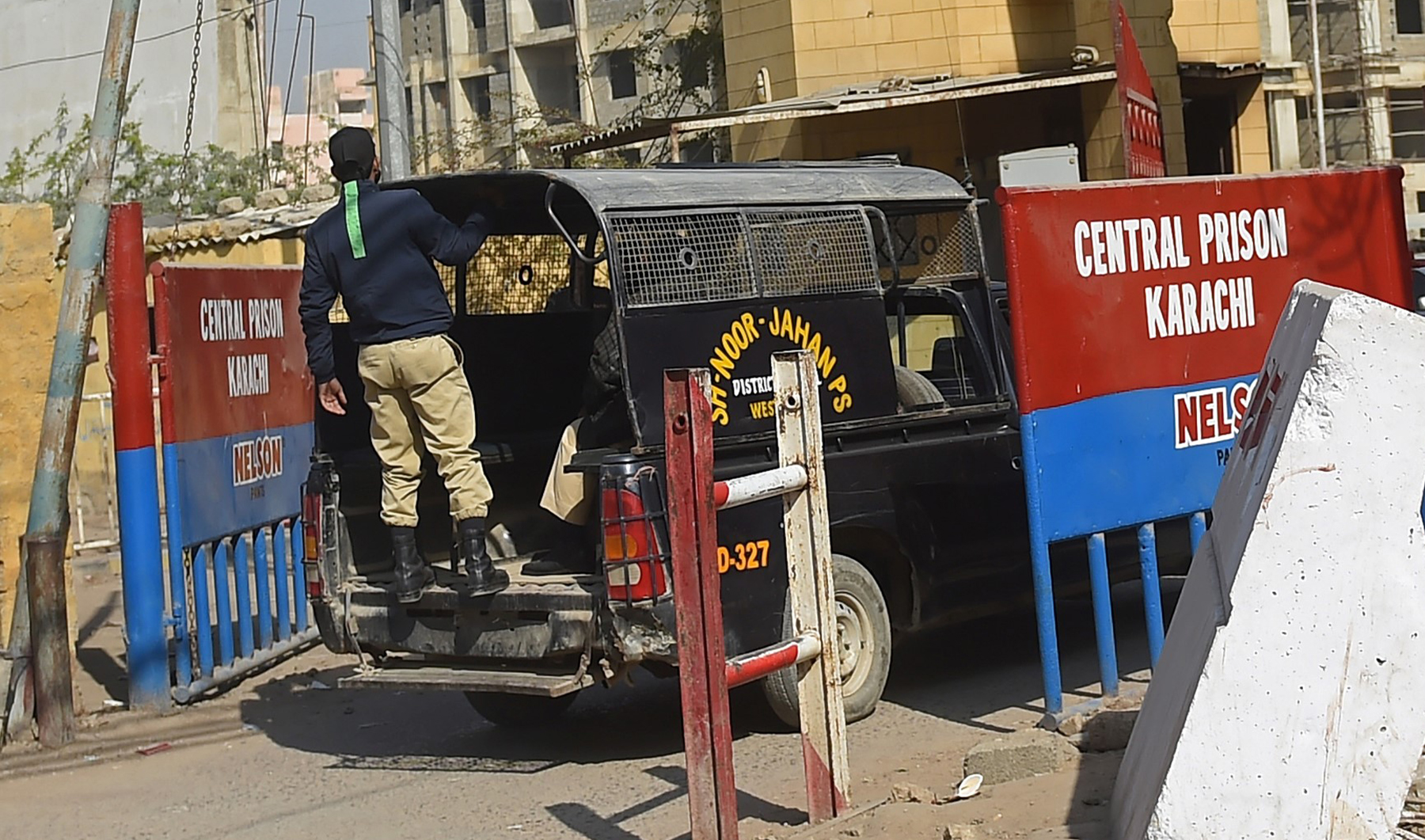 A police vehicle leaves the Central Prison Karachi in Karachi, Pakistan, on January 28, 2021. (AFP/File)