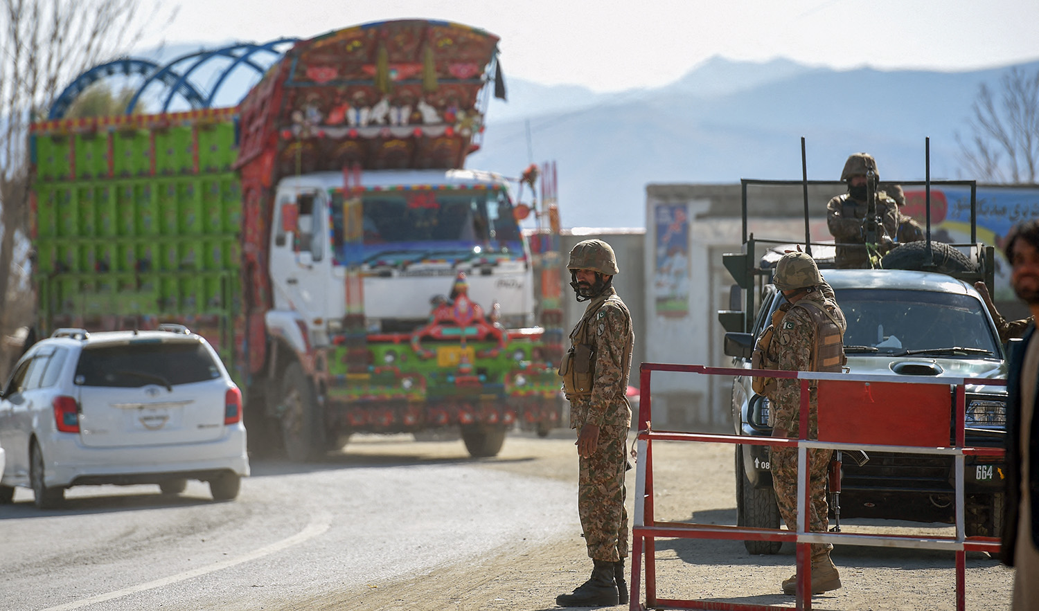 A Pakistani army soldiers stand guard at a check point in Miran Shah , a town in North Waziristan, near the border between Pakistan and Afghanistan, on January 27, 2019. (AFP/File)