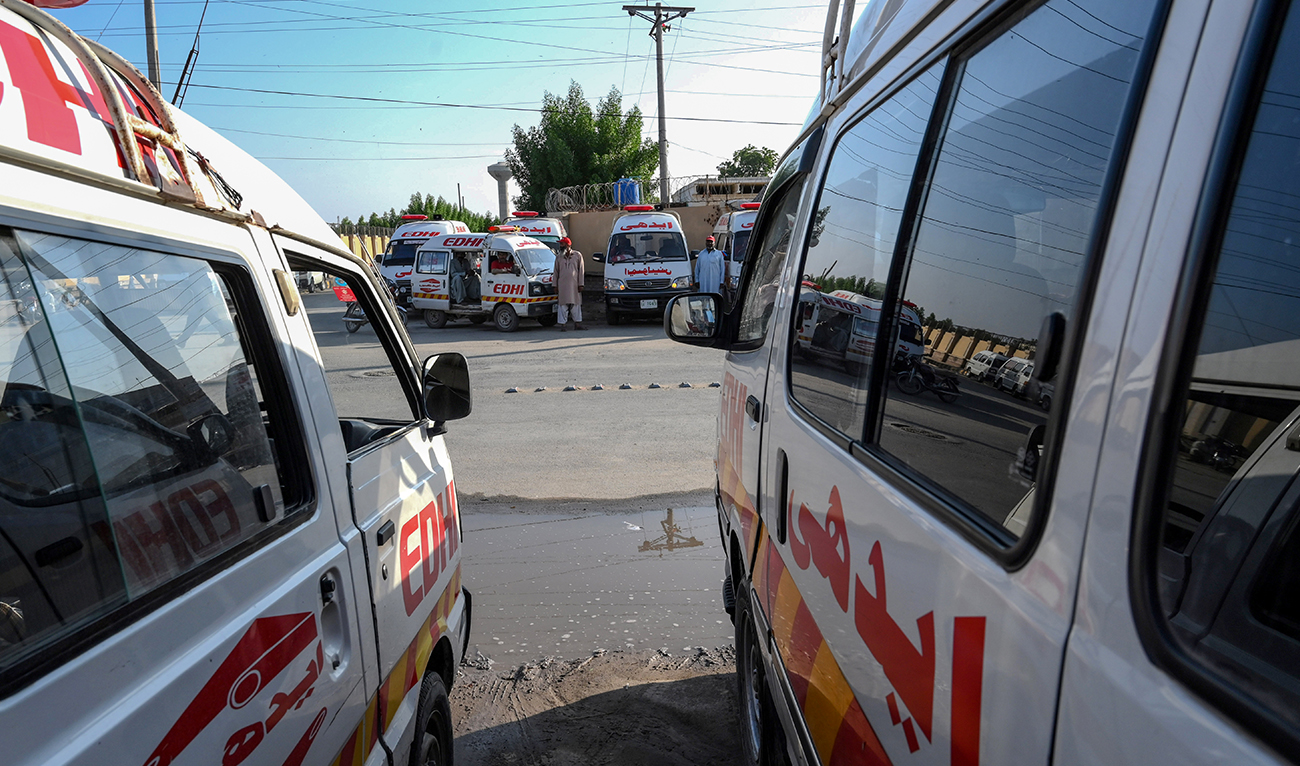 Ambulances are parked at a hospital in Rahim Yar Khan in Punjab Province on November 1, 2019. (AFP/File)