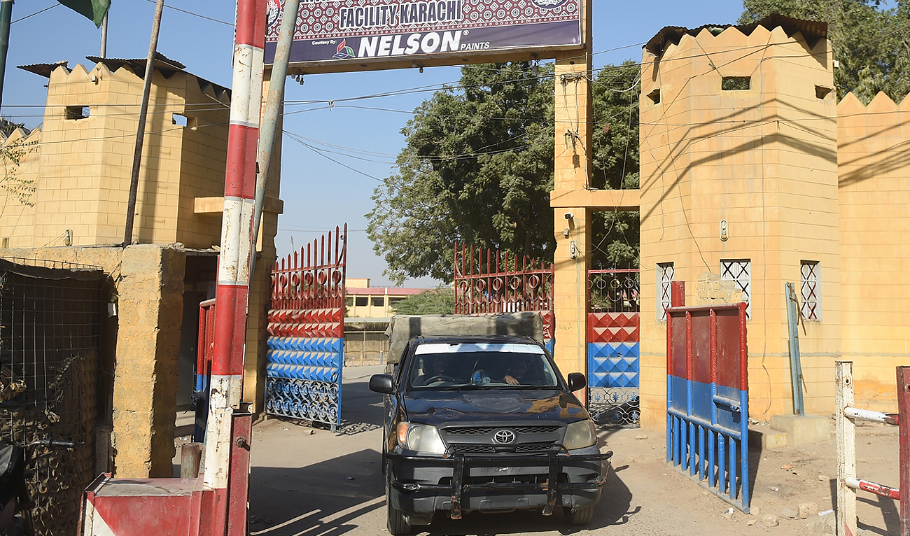A police vehicle leaves the central prison in Karachi on January 29, 2021. (AFP/File)