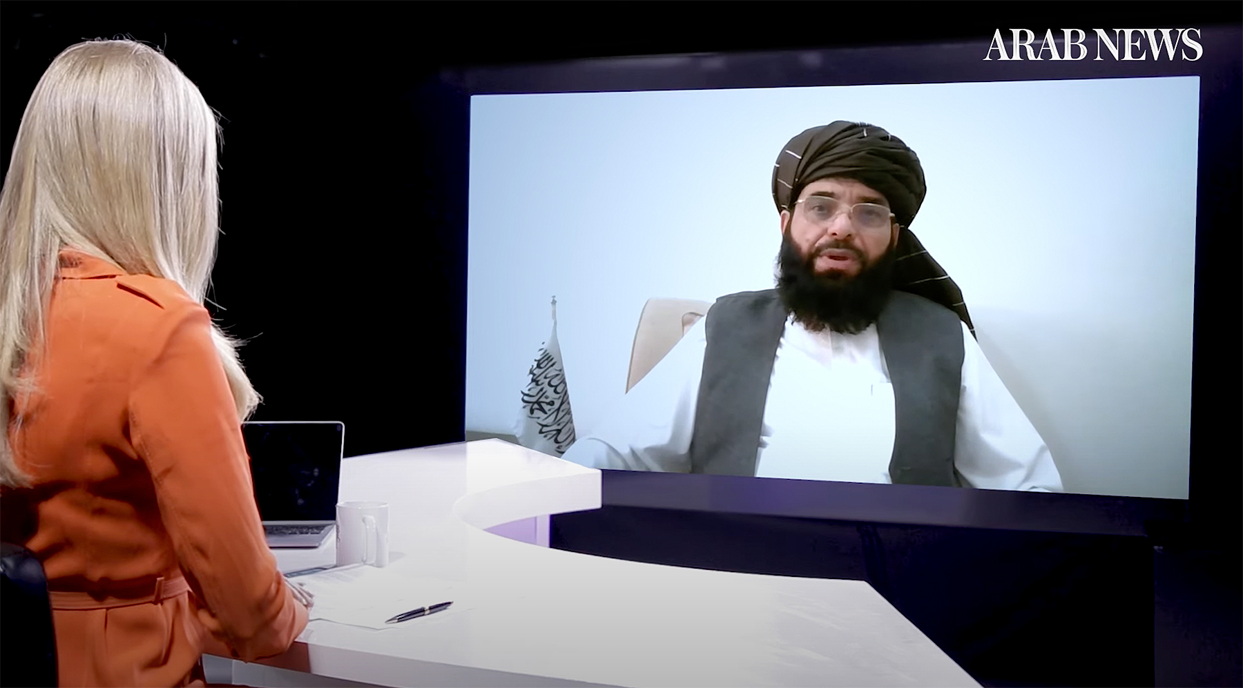 Senior Taliban leader Suhail Shaheen speaks to Arab News on July 9, 2023. (AN photo)