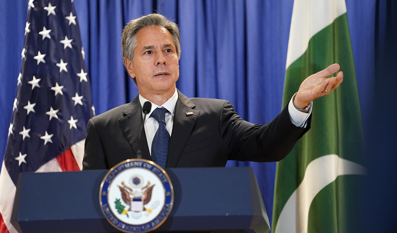 In this picture, taken on September 26, 2022, US Secretary of State Antony Blinken speaks after his meeting with Pakistan's Foreign Minister Bilawal Bhutto-Zardari at the State Department in Washington, DC. (AFP/File)