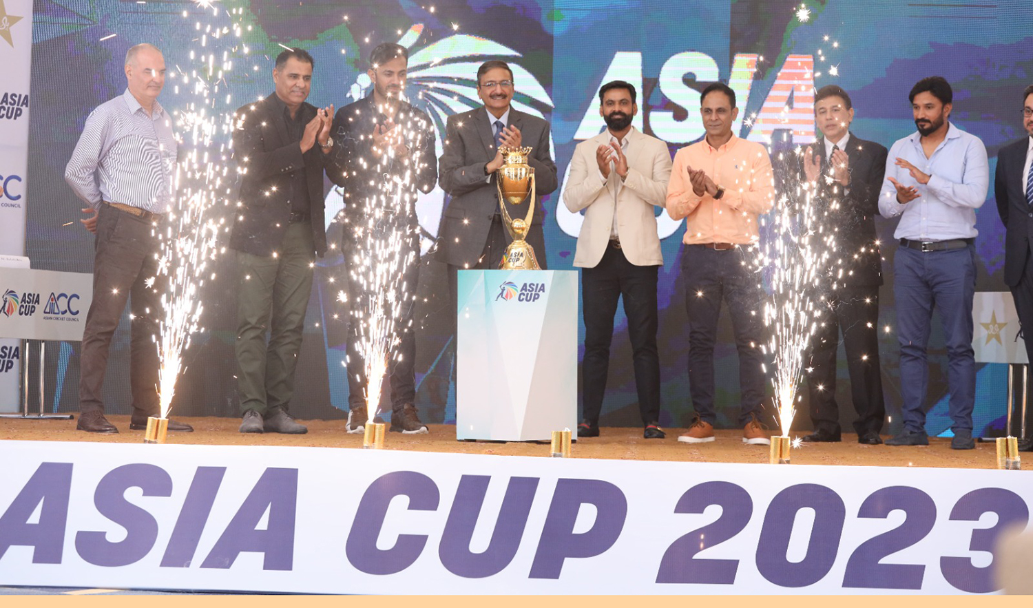 The Asia Cup 2023 trophy being unveiled in Lahore, Pakistan, on July 19, 2023. (Photo courtesy: Pakistan Cricket Board)
