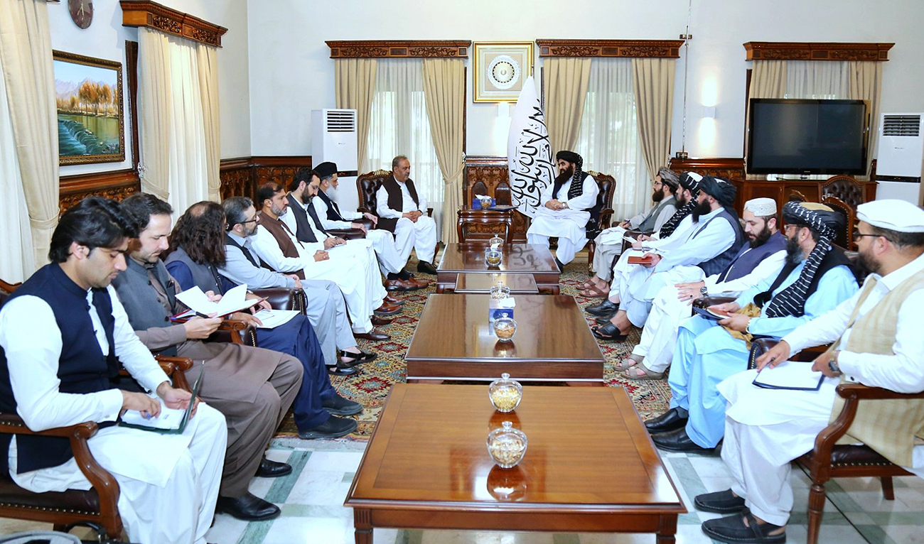 Pakistan's special envoy for Afghanistan Asif Durrani (center, left) meets Afghan Foreign Minister Mawlawi Amir Khan Muttaqi (center, right) in Kabul, Afghanistan, on July 19, 2023. (Photo courtesy: Twitter/QaharBalkhi)
