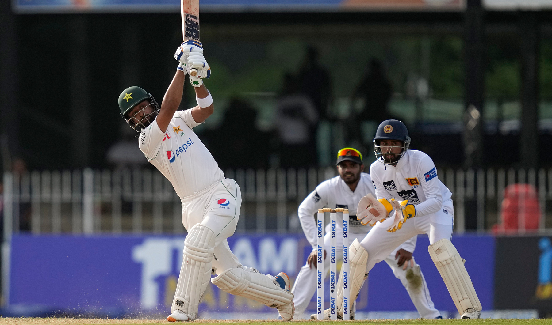 Pakistan's Abdullah Shafique plays a shot during the day one of the second cricket test match between Sri Lanka and Pakistan in Colombo, Sri Lanka on July 24, 2023. (AP)