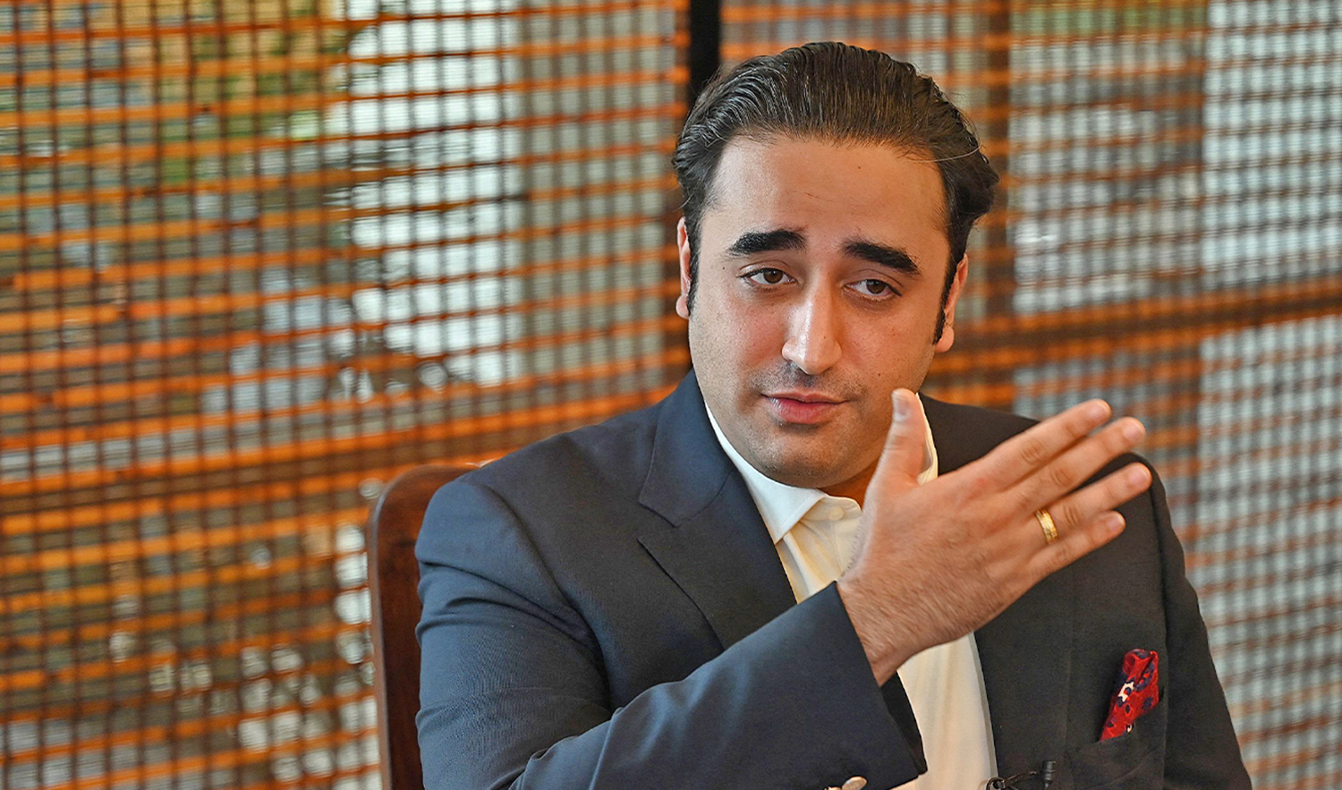 Pakistan's Foreign Minister Bilawal Bhutto Zardari speaks during an interview with AFP in Muzaffarabad, the capital of Pakistan-administered Kashmir on May 22, 2023. (AFP/File)