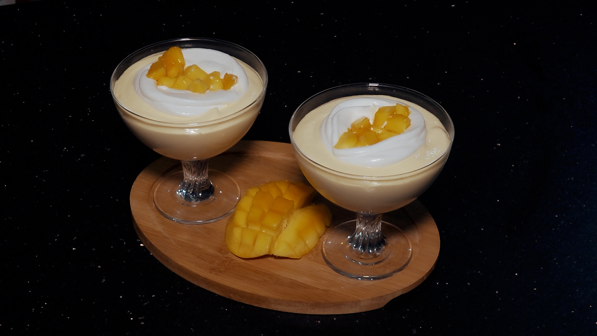 This photo shows mango mousse prepared by Pakistani chef Sadiyah Roomi during an interview with Arab News in Karachi on July 24, 2023. (AN Photo)