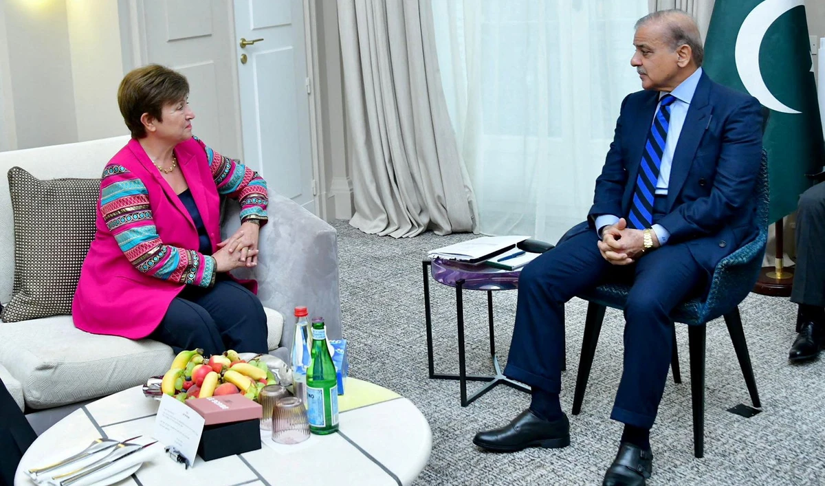 Pakistan Prime Minister Shehbaz Sharif (right) meets with Managing Director of the International Monetary Fund (IMF), Kristalina Georgieva, in Paris, France, on June 22, 2023. (REUTERS/File)